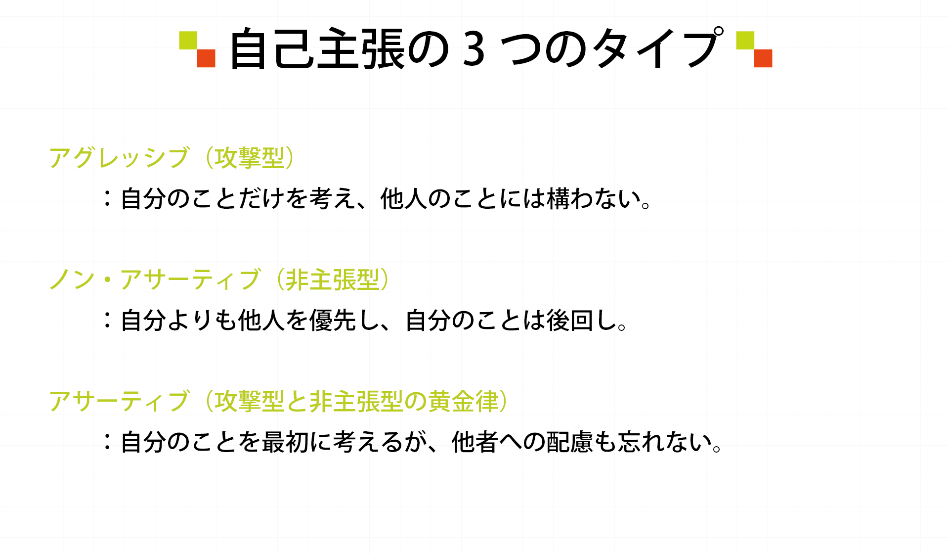 自己主張の３つのタイプ